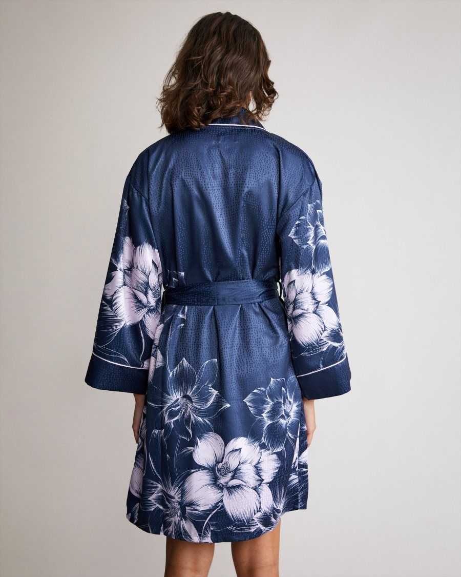 Ted Baker Mogoli Floral Print Satin Robe Navy | 12630-HJEN