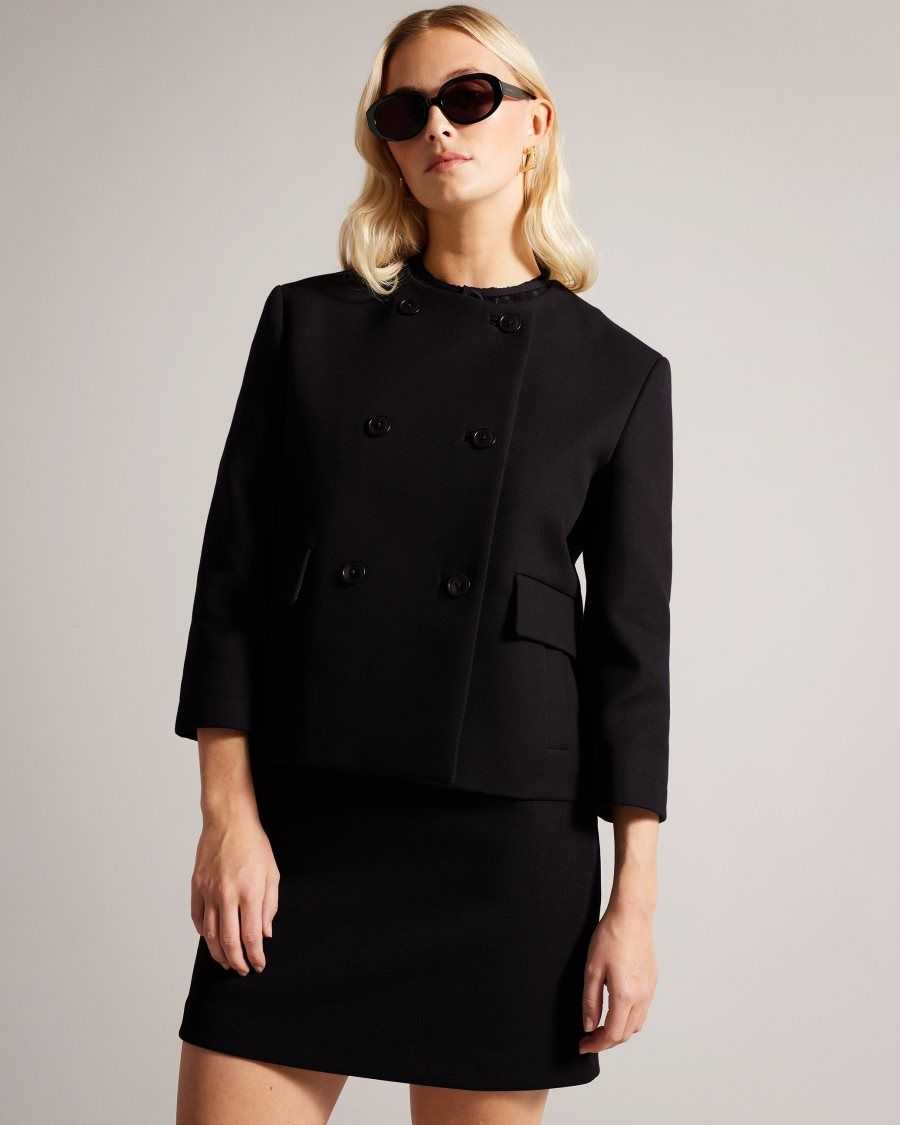 Ted Baker Molleia Double Breasted Cropped Coat Black | 76832-MSKD