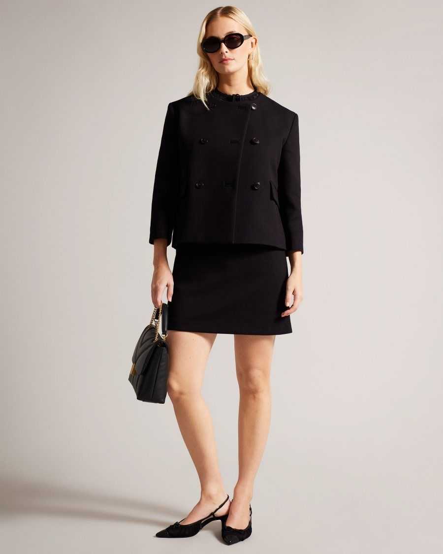 Ted Baker Molleia Double Breasted Cropped Coat Black | 76832-MSKD