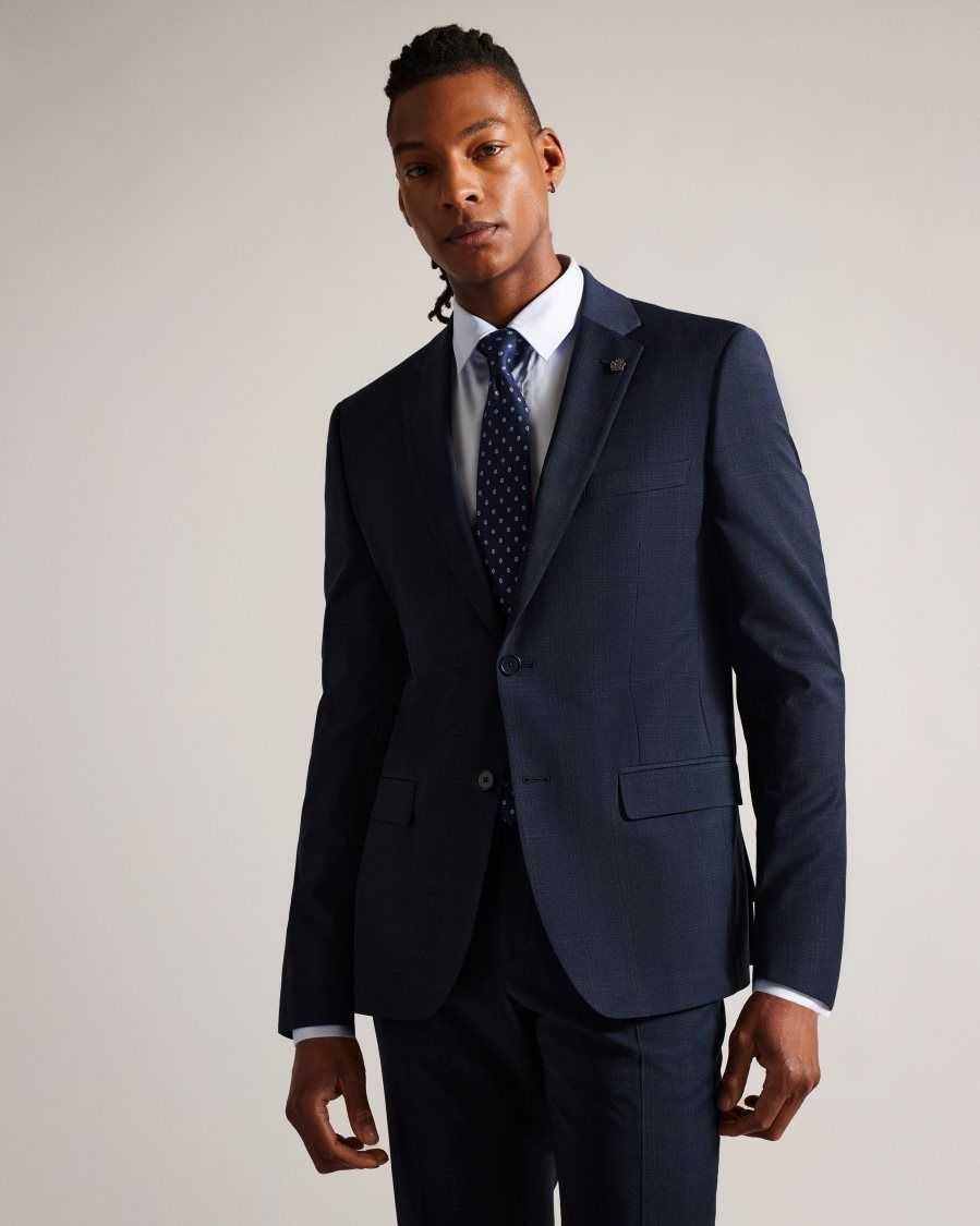 Ted Baker Morfajr Wool Blend Check Suit Jacket Navy | 13568-SLVR