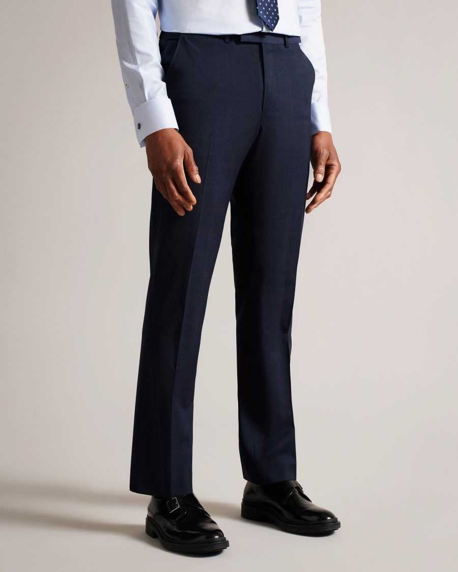 Ted Baker Morfatr Wool Check Suit Trousers Navy | 61594-OFLN