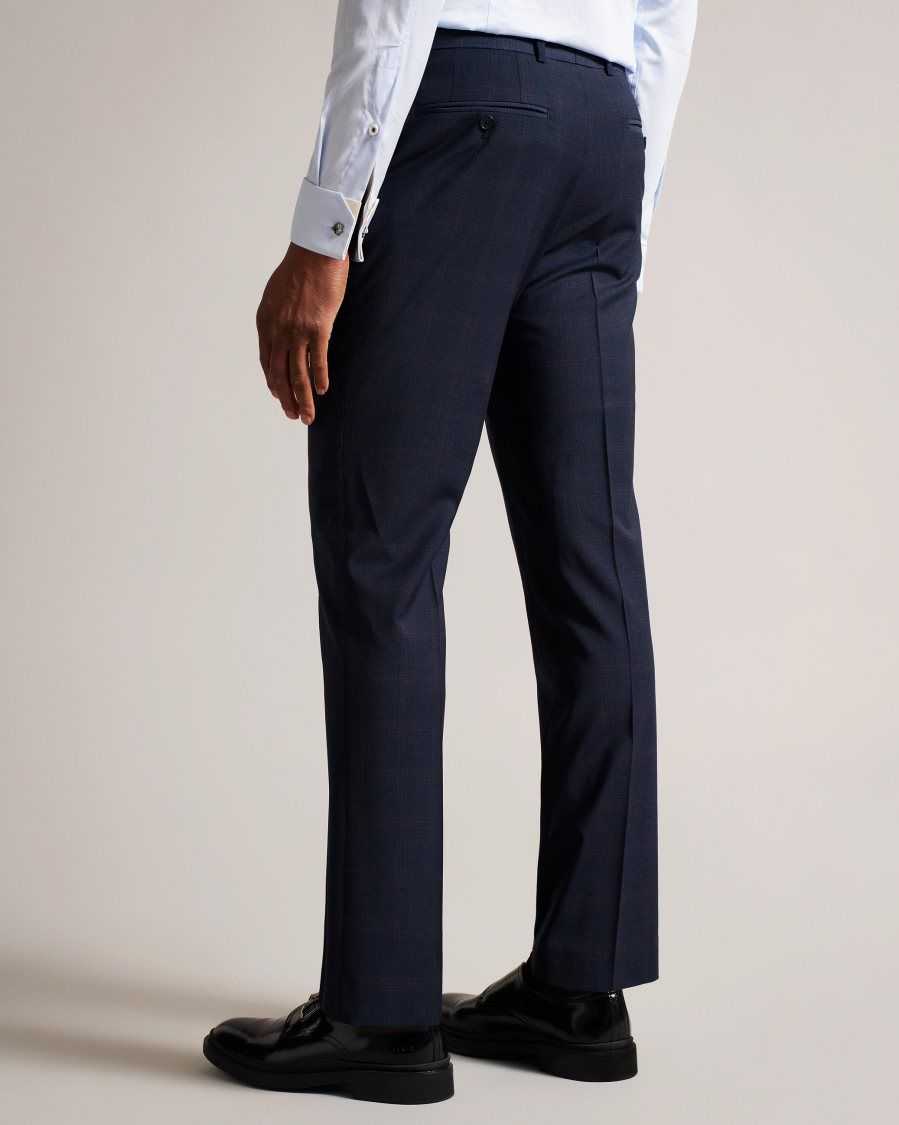 Ted Baker Morfatr Wool Check Suit Trousers Navy | 61594-OFLN