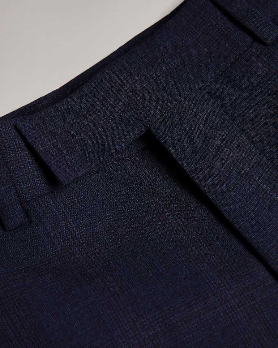 Ted Baker Morfatr Wool Check Suit Trousers Navy | 61594-OFLN