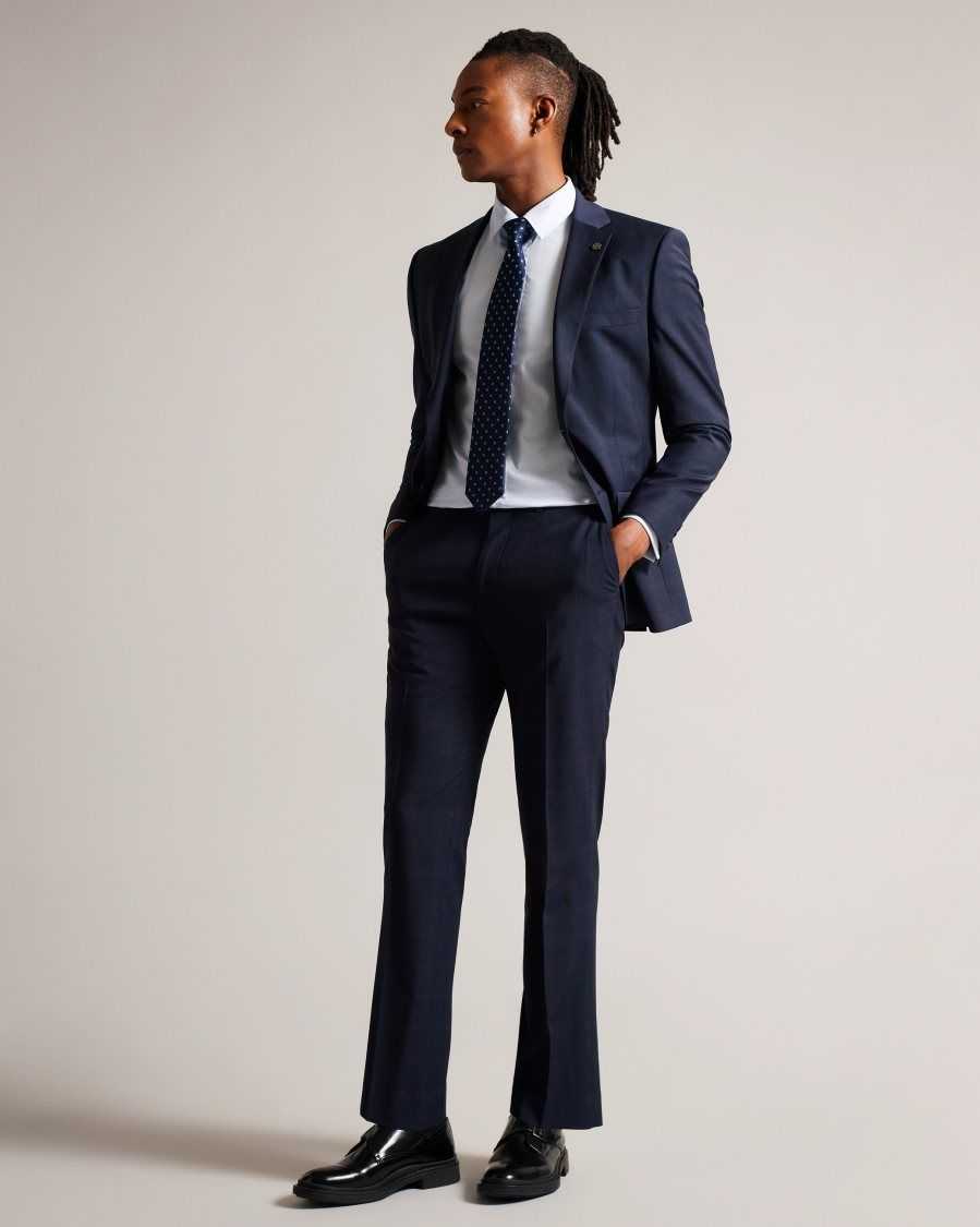 Ted Baker Morfatr Wool Check Suit Trousers Navy | 61594-OFLN