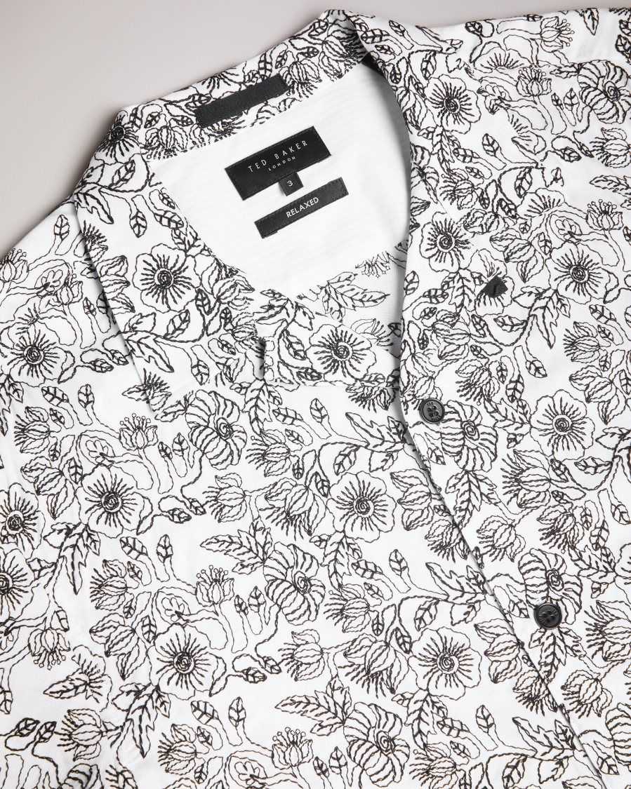 Ted Baker Mulben Short Sleeve Embroidered Shirt White | 01987-HCBX