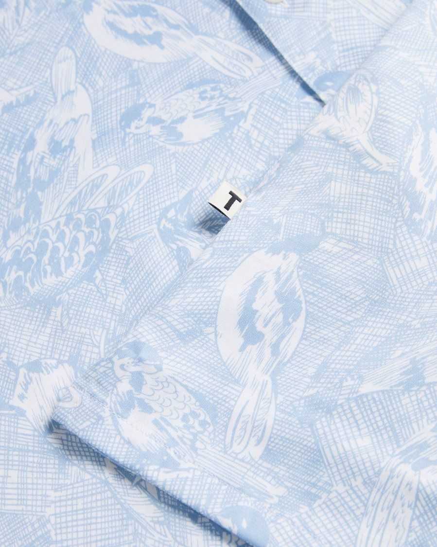 Ted Baker Mullen Long Sleeve Hand Drawn Bird Print Shirt Light Blue | 84630-BWLI