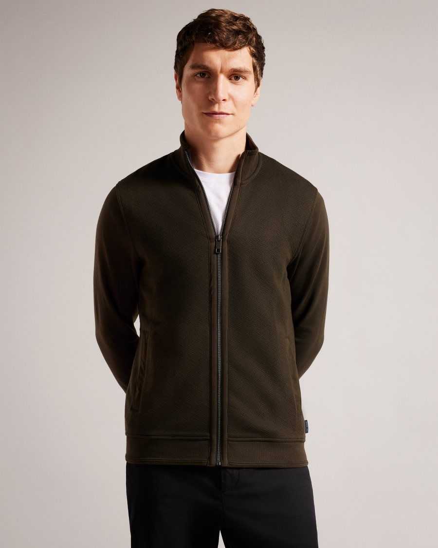 Ted Baker Multy Textured Zip Through Jacket Dark Green | 21865-CGVL