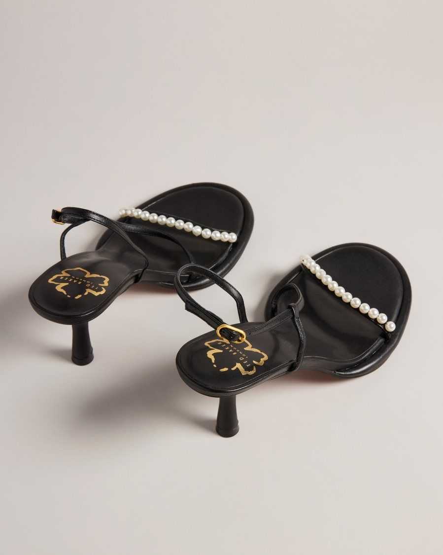 Ted Baker Mypearl Pearl Kitten Heel Sandals Black | 96538-OBAC