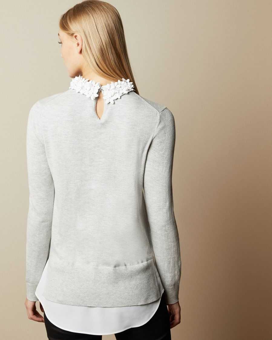 Ted Baker Nansea Floral Collar Mockable Sweater Grey | 12963-FWLN