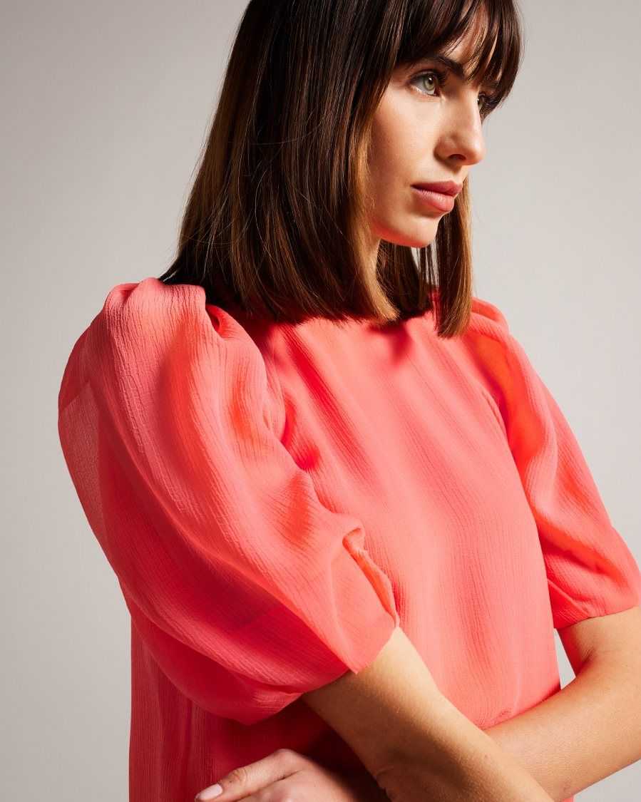 Ted Baker Natelie Boxy Top with Puff Sleeves Coral | 96425-ENHV