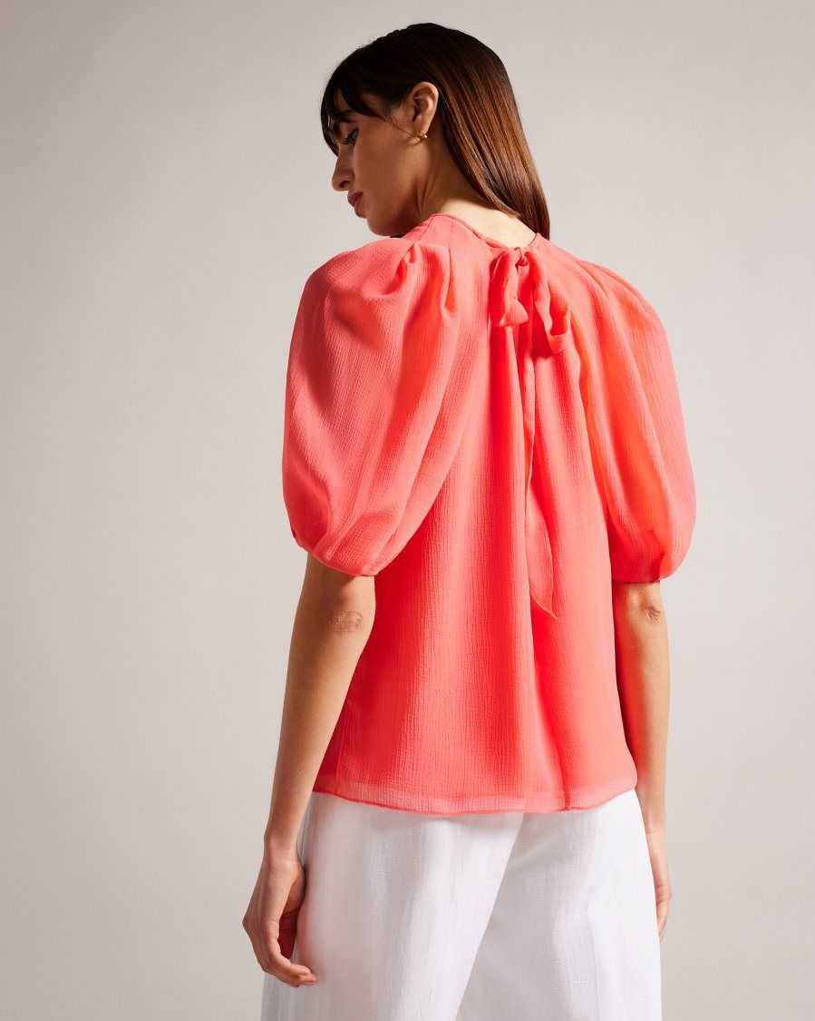 Ted Baker Natelie Boxy Top with Puff Sleeves Coral | 96425-ENHV