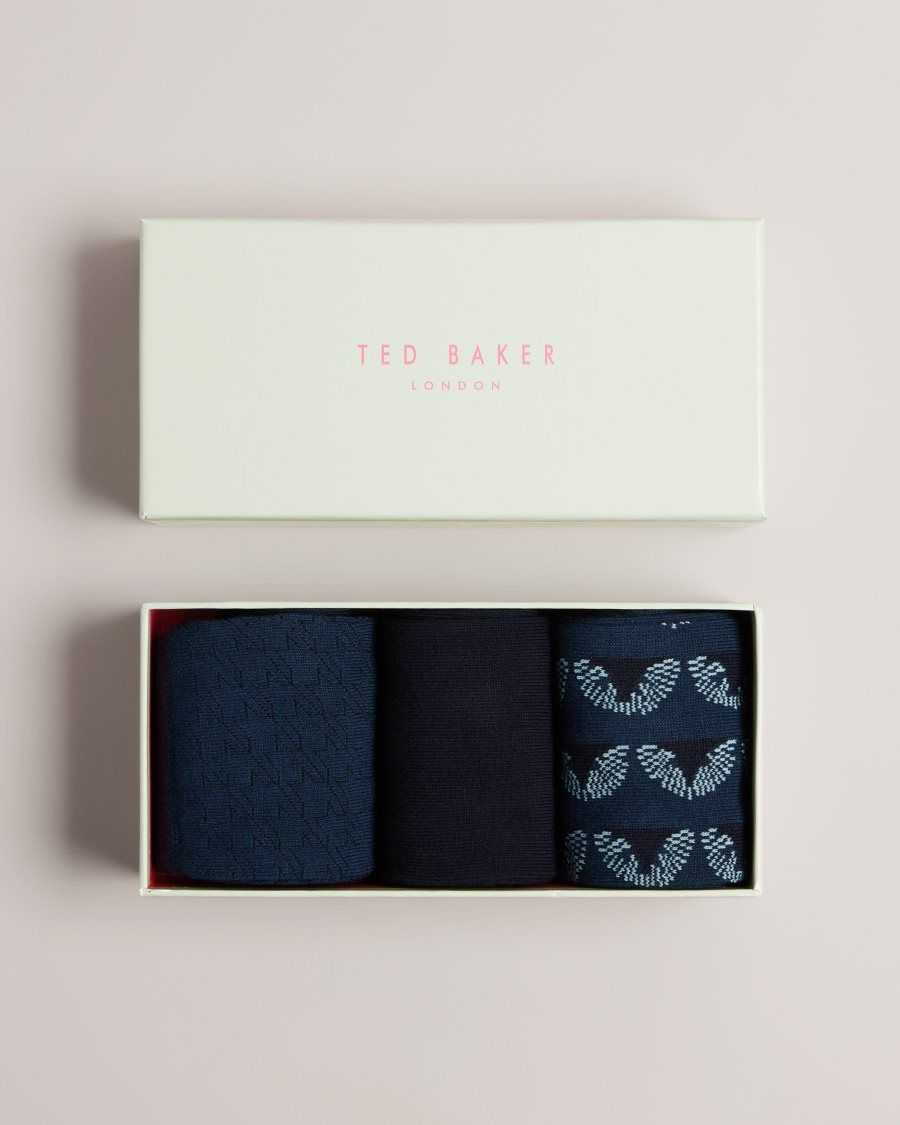 Ted Baker Navypak Three Pack of Socks Assorted | 23758-EOBK