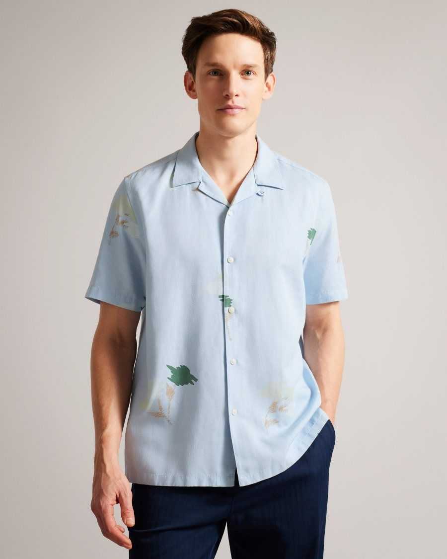 Ted Baker Neele Short Sleeve Floral Printed Shirt Light Blue | 19076-JODH