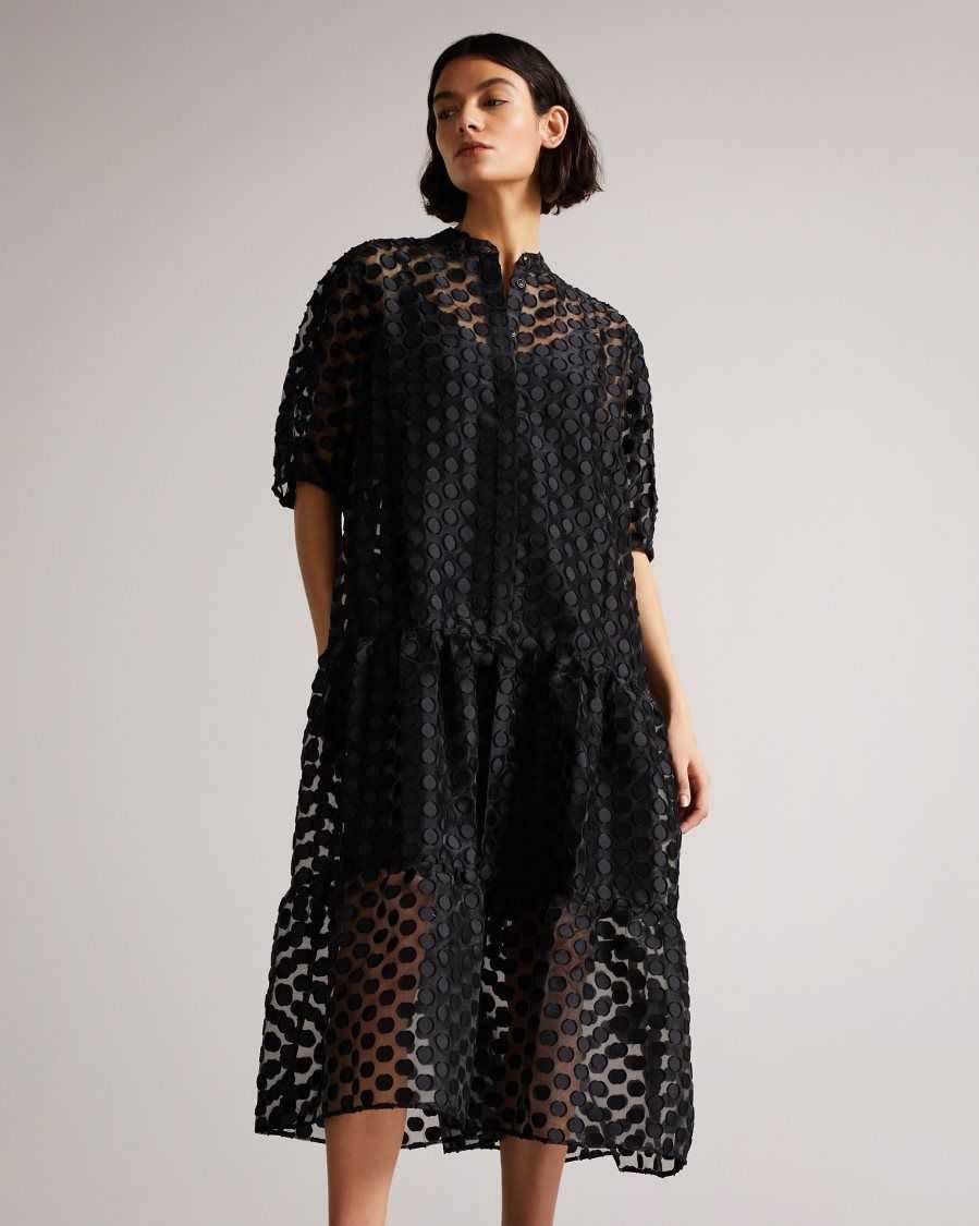 Ted Baker Nelanie Oversized Shirt Dress with Puff Sleeve Black | 12783-BOKF