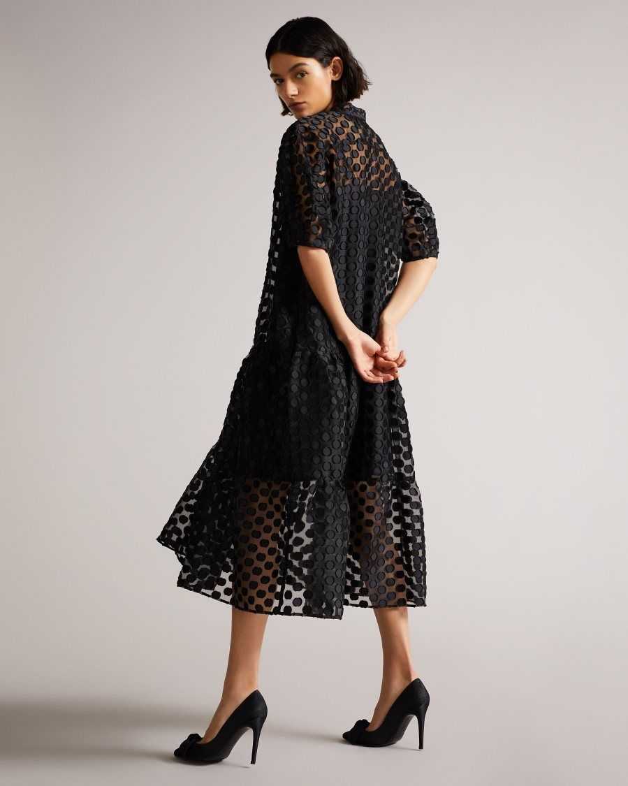 Ted Baker Nelanie Oversized Shirt Dress with Puff Sleeve Black | 12783-BOKF