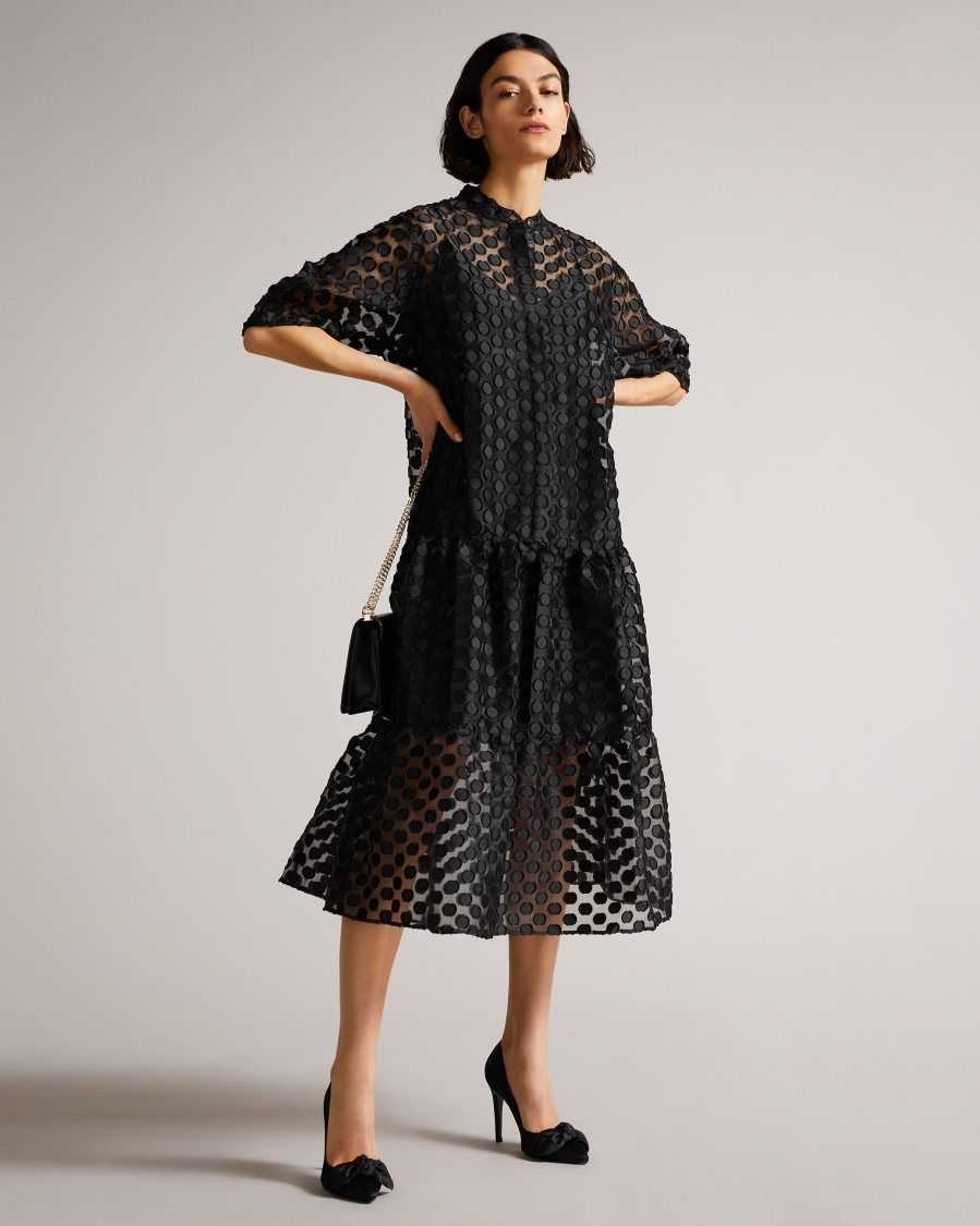 Ted Baker Nelanie Oversized Shirt Dress with Puff Sleeve Black | 12783-BOKF