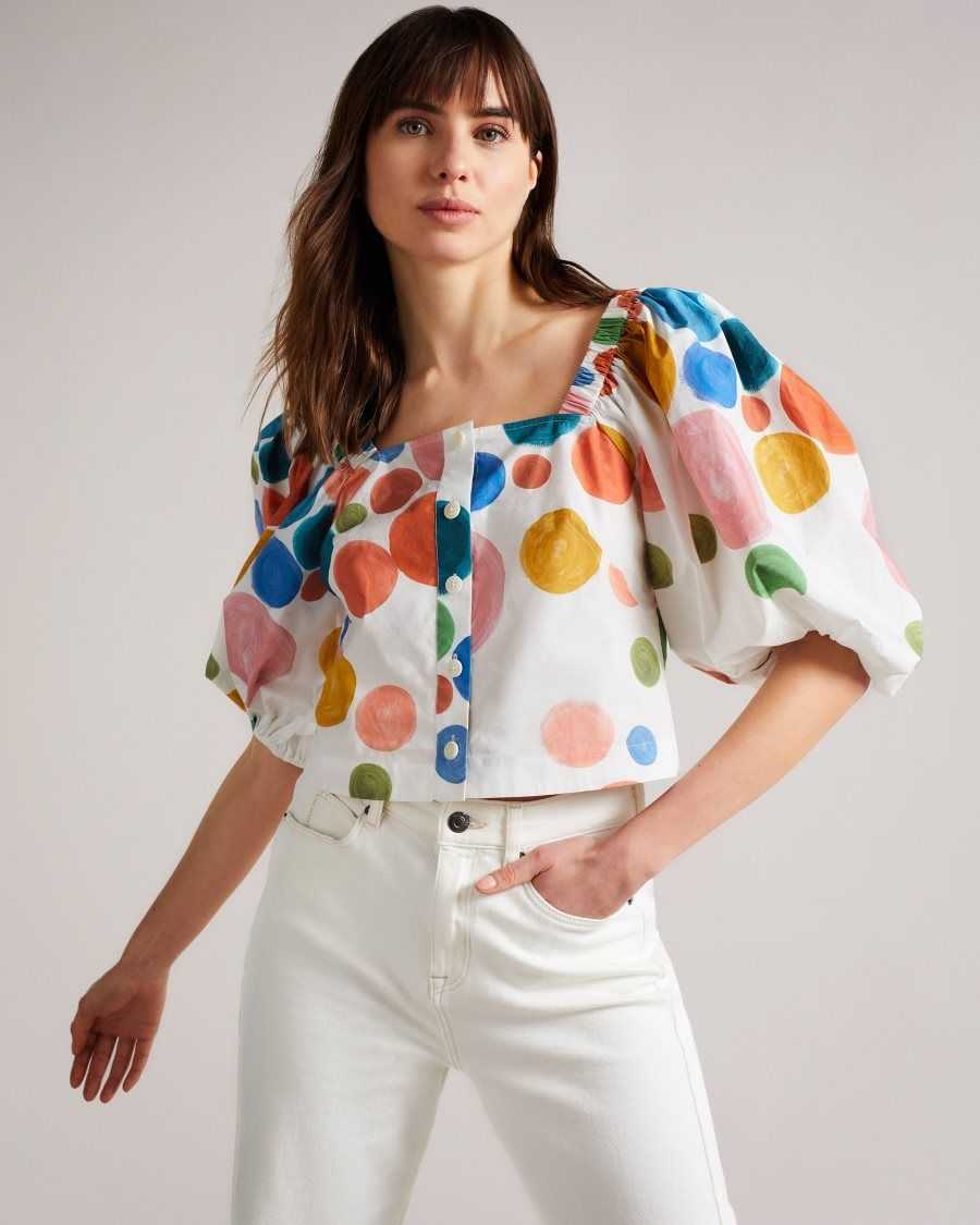 Ted Baker Nelda Puff Sleeve Cropped Top White | 42980-QUZL