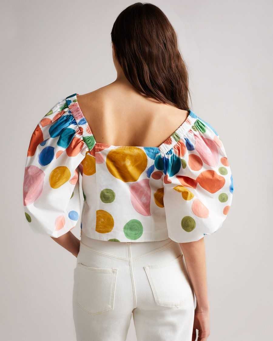 Ted Baker Nelda Puff Sleeve Cropped Top White | 42980-QUZL