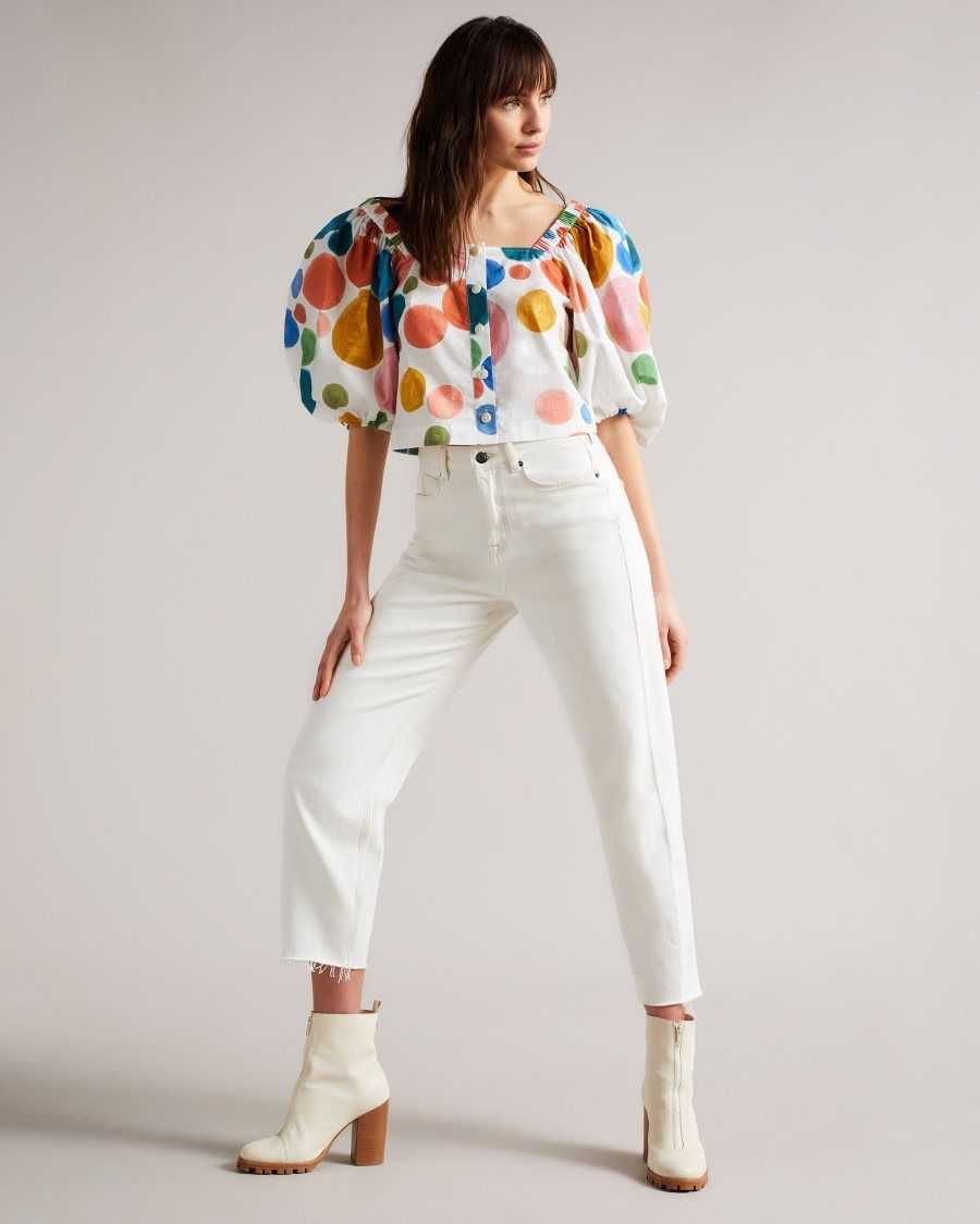 Ted Baker Nelda Puff Sleeve Cropped Top White | 42980-QUZL