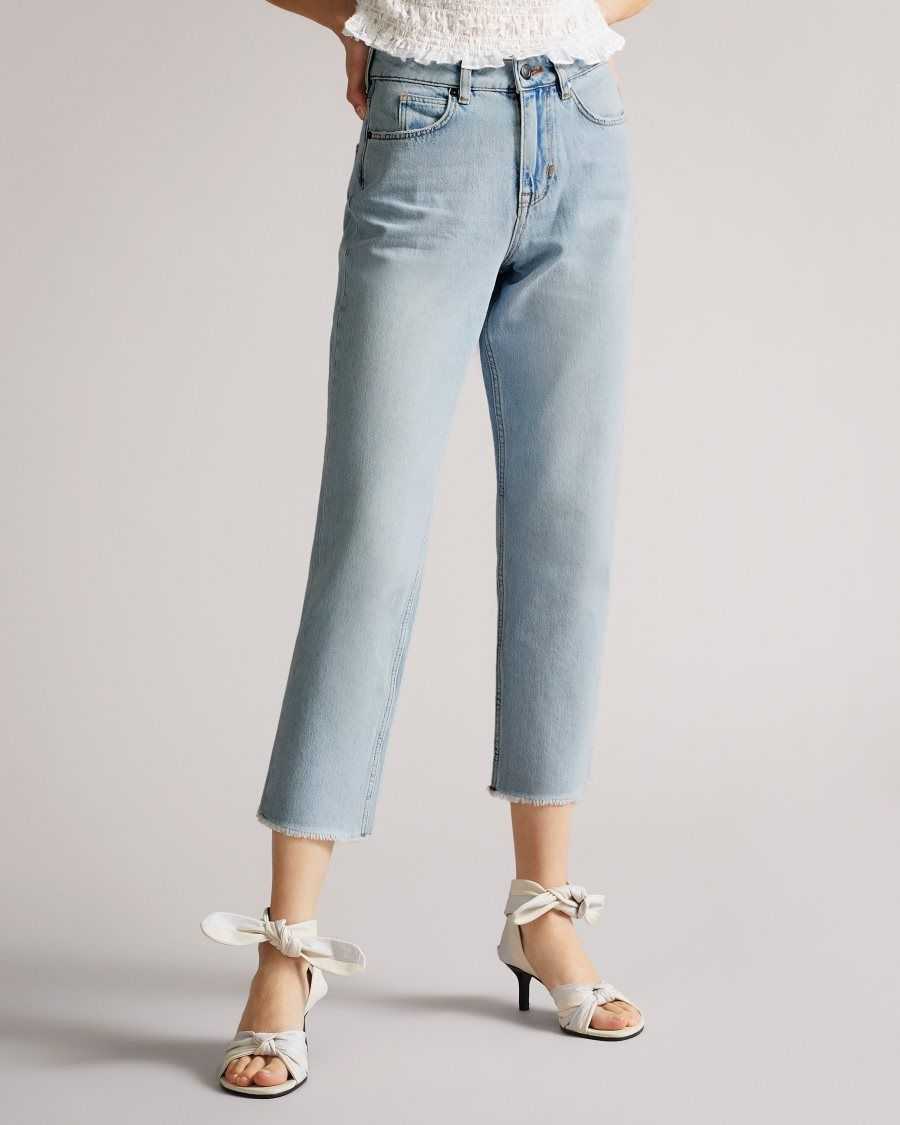 Ted Baker Nellin Straight Leg Raw Hem Denim Jeans Light Wash | 43698-BMLS