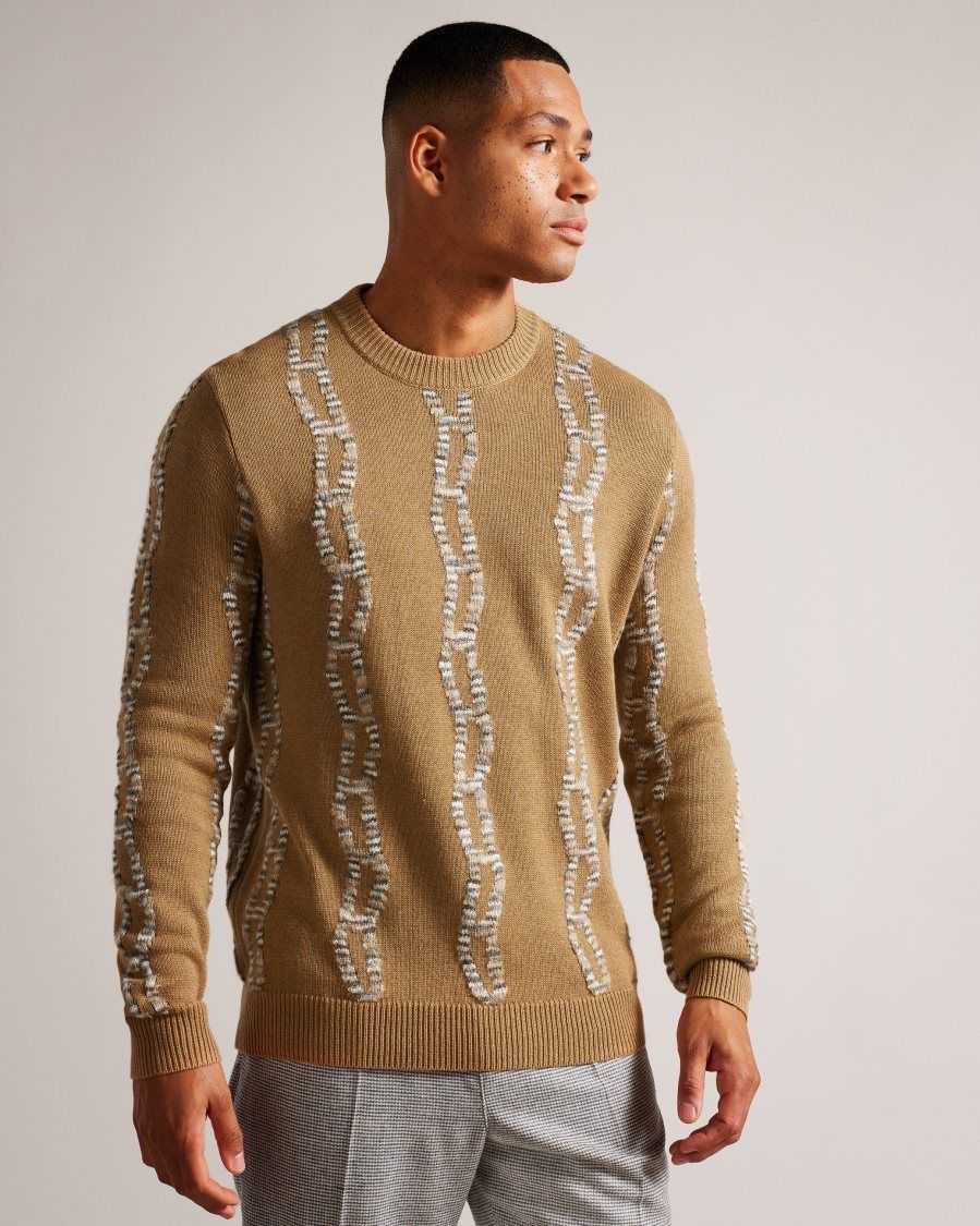 Ted Baker Nerin Long Sleeve Cable Knit Jumper Camel | 04753-ZIVQ