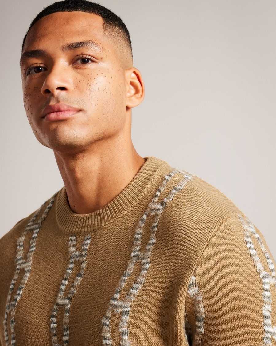 Ted Baker Nerin Long Sleeve Cable Knit Jumper Camel | 04753-ZIVQ