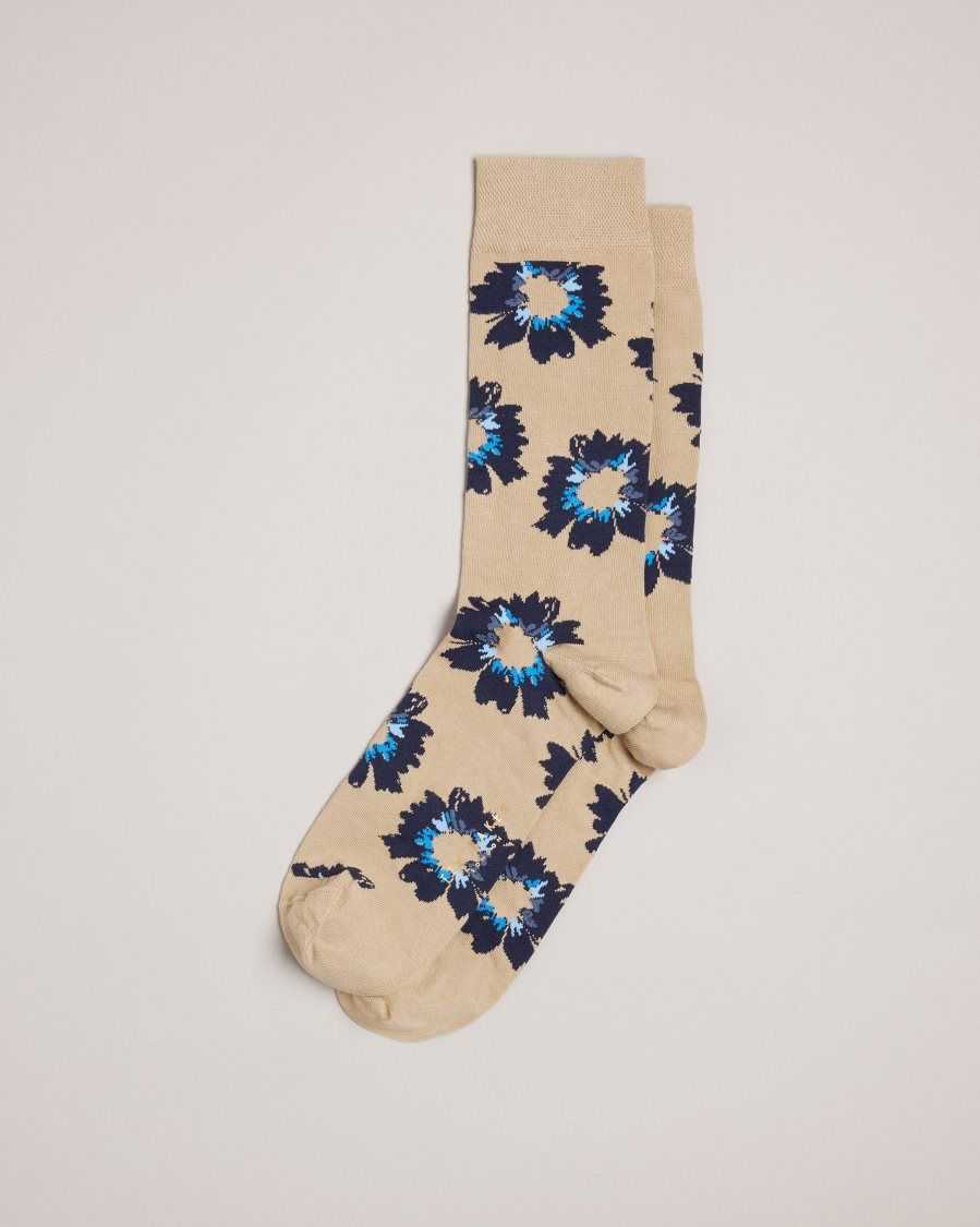 Ted Baker Newflor Painted Floral Print Socks Natural | 46725-XBHQ