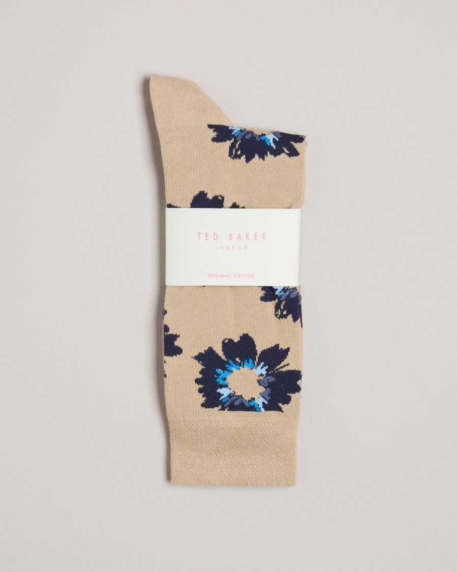 Ted Baker Newflor Painted Floral Print Socks Natural | 46725-XBHQ