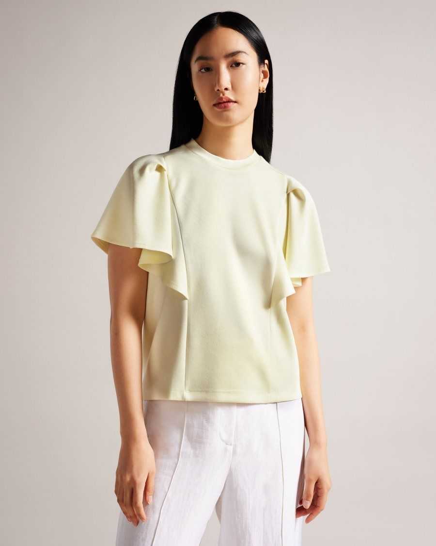 Ted Baker Nikilaa Boxy Ruffle Sleeve T-Shirt Light Yellow | 27964-VQAZ