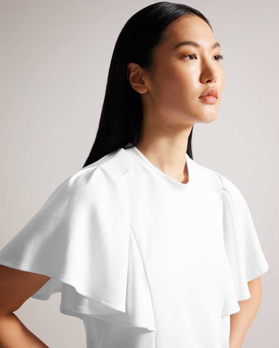 Ted Baker Nikilaa Boxy Ruffle Sleeve T-Shirt White | 43690-WNZG