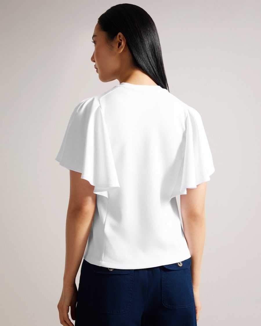 Ted Baker Nikilaa Boxy Ruffle Sleeve T-Shirt White | 43690-WNZG