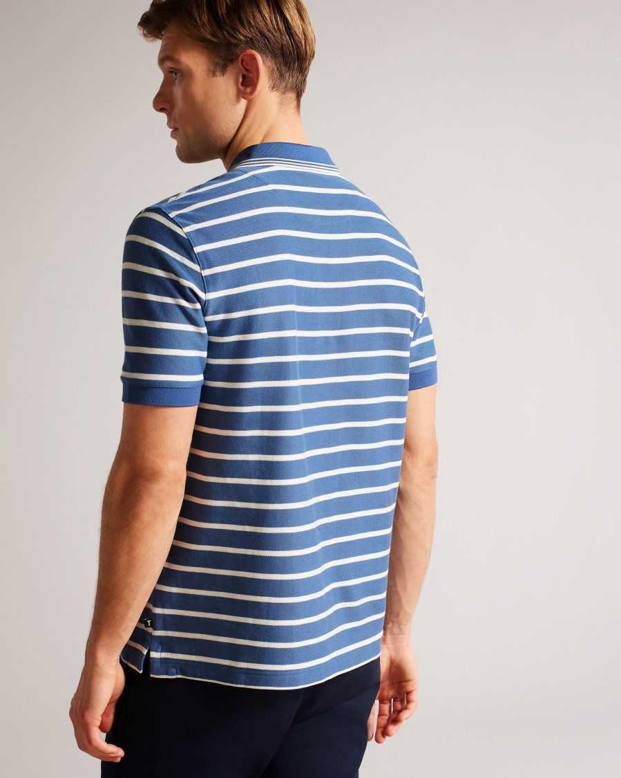 Ted Baker Nivenn Short Sleeve Regular Fit Striped Polo Shirt Dark Blue | 85621-KHMW