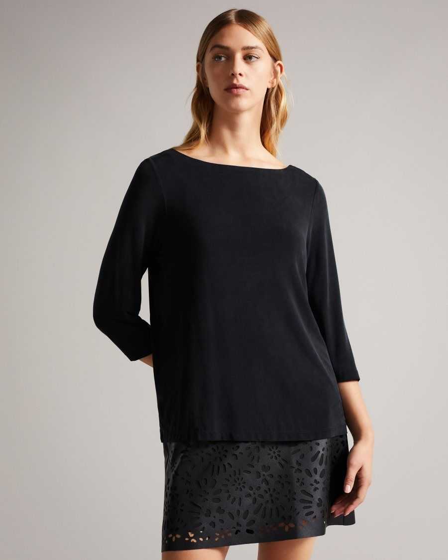 Ted Baker Niylah Twist Back Jersey Top Black | 85173-CFQT