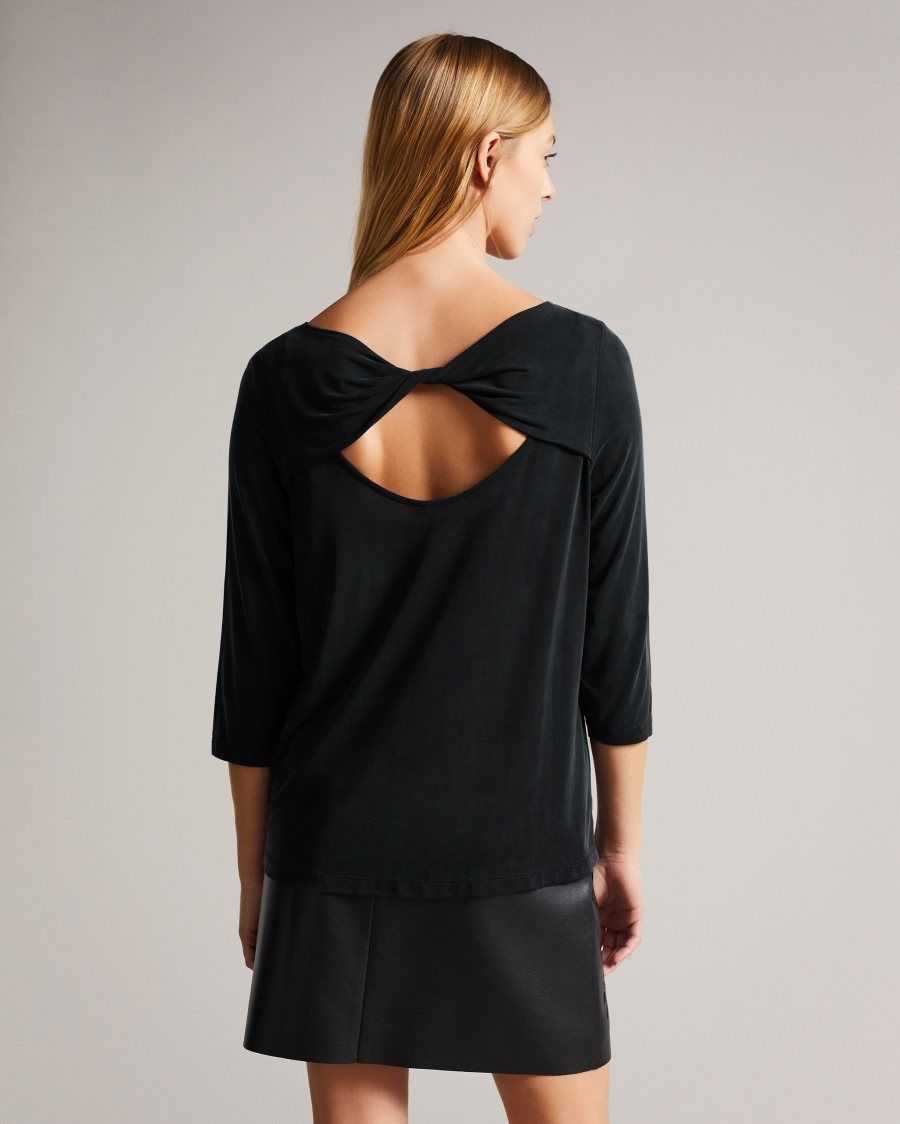 Ted Baker Niylah Twist Back Jersey Top Black | 85173-CFQT