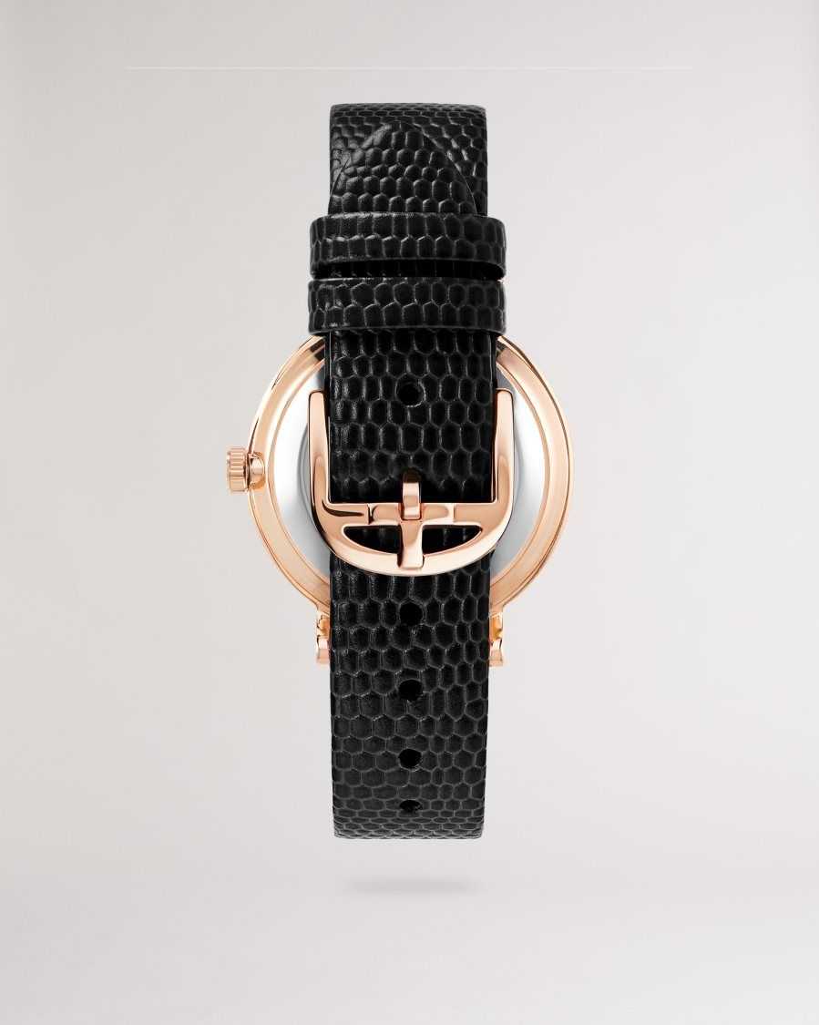 Ted Baker Nortia Bow Dial Leather Strap Watch Black | 02719-BVYX