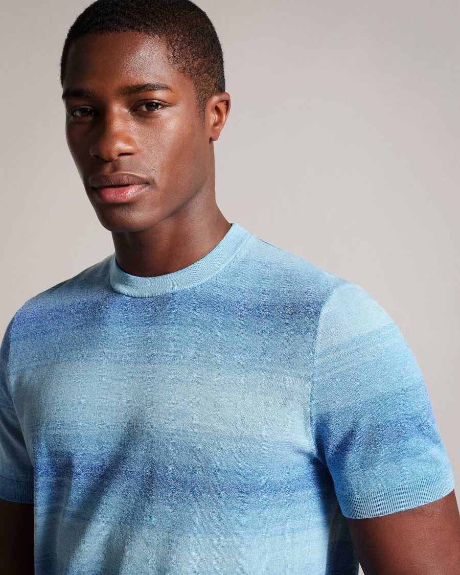 Ted Baker Notte Short Sleeve Ombre Stripe T-Shirt Dark Blue | 90732-RZYW