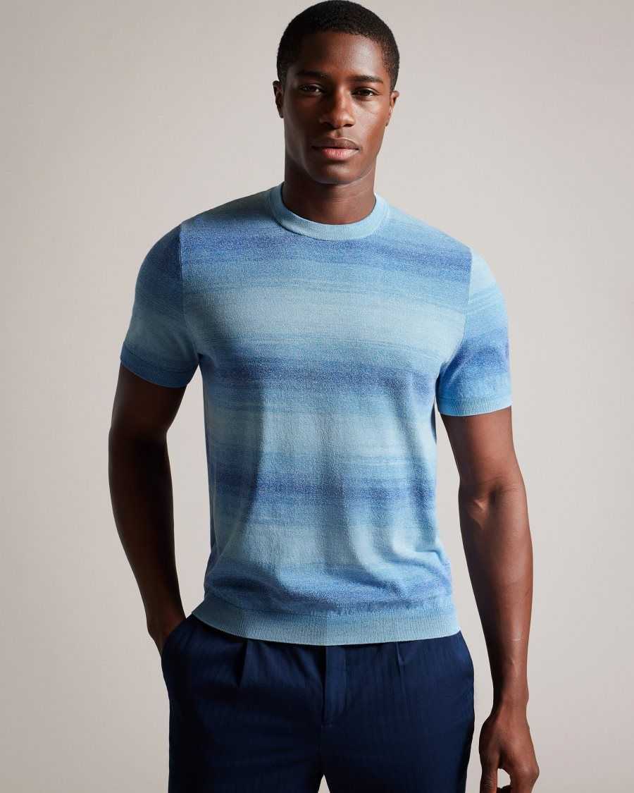 Ted Baker Notte Short Sleeve Ombre Stripe T-Shirt Dark Blue | 90732-RZYW