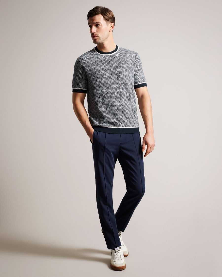 Ted Baker Nudla Zig Zag Knit T-Shirt Navy | 60257-QTYJ