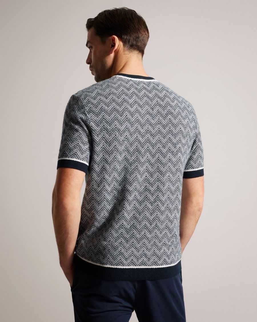 Ted Baker Nudla Zig Zag Knit T-Shirt Navy | 60257-QTYJ