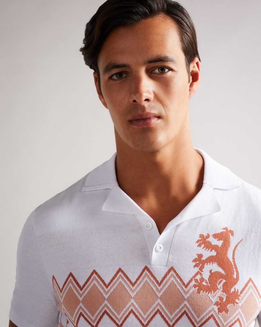 Ted Baker Nyland MIB Geo Revere Knit Polo Ecru | 48057-OLTI