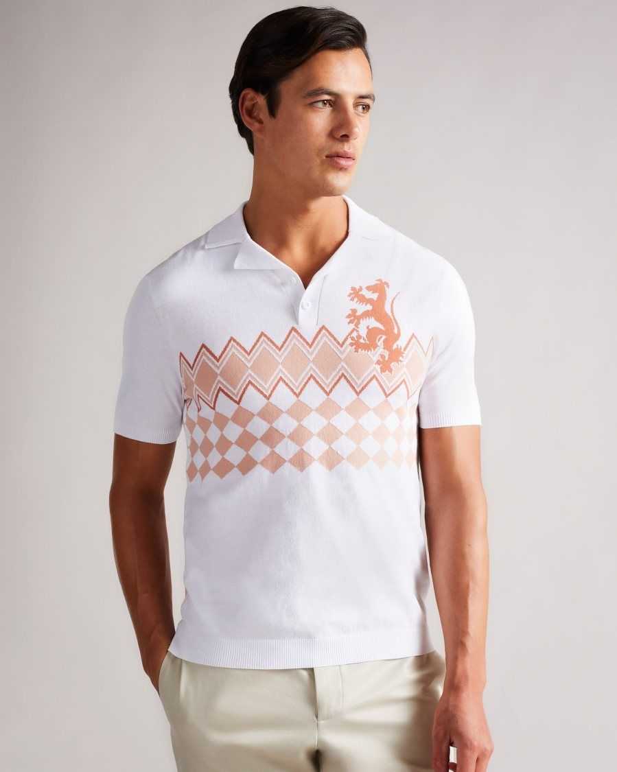 Ted Baker Nyland MIB Geo Revere Knit Polo Ecru | 48057-OLTI