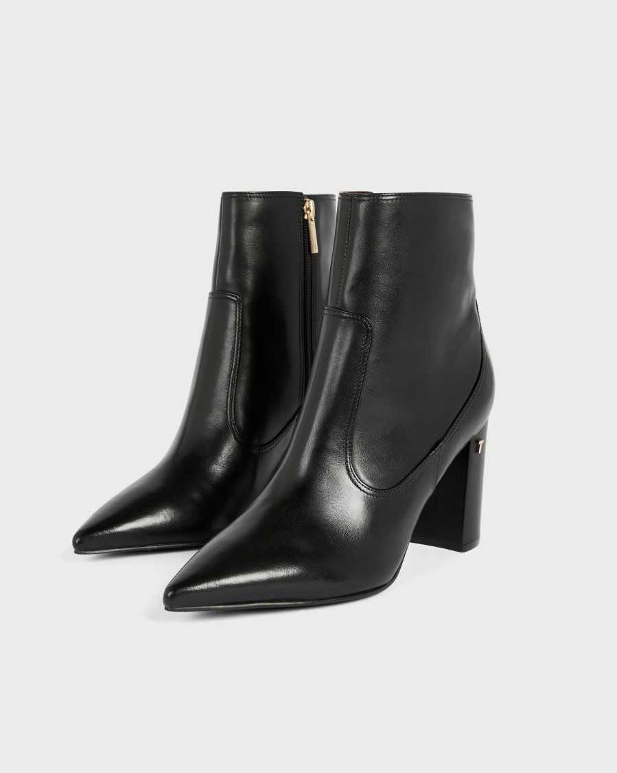 Ted Baker Nysha Leather Block Heel Ankle Boot Black | 13842-GBDC