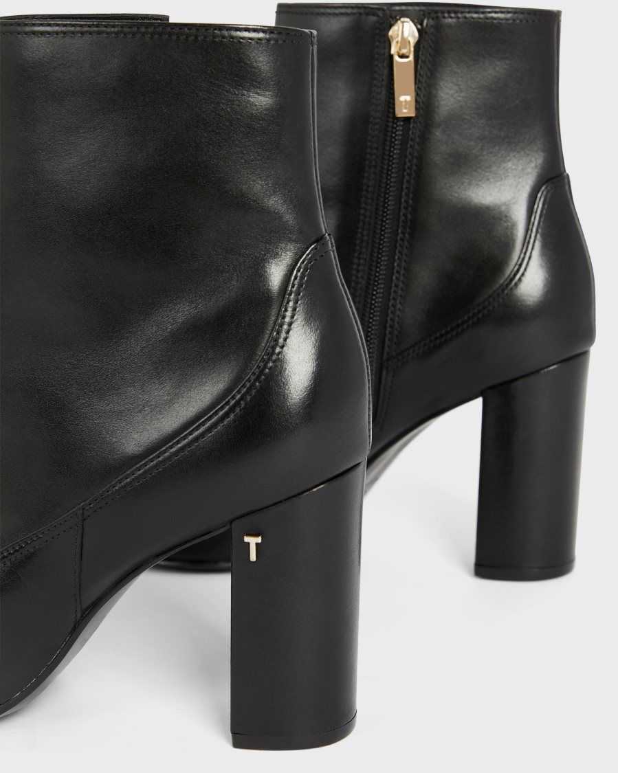 Ted Baker Nysha Leather Block Heel Ankle Boot Black | 13842-GBDC