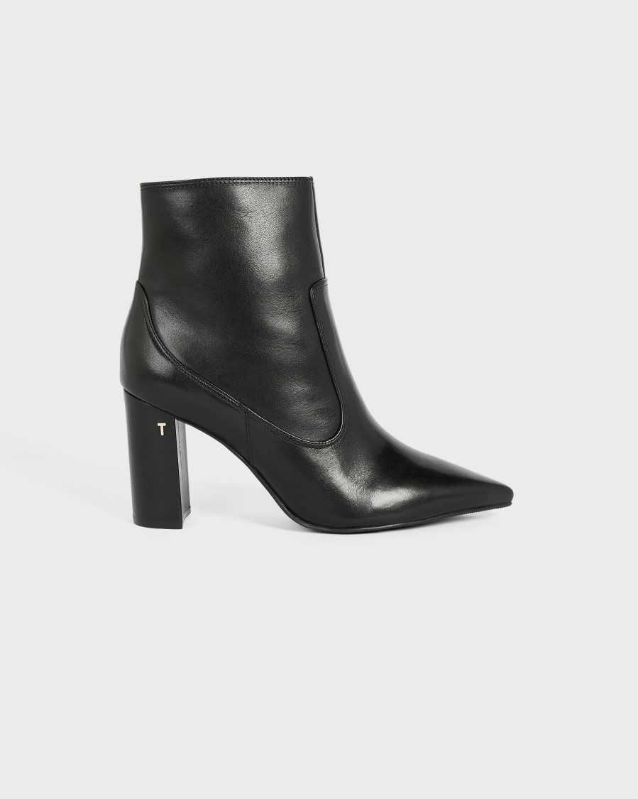 Ted Baker Nysha Leather Block Heel Ankle Boot Black | 13842-GBDC