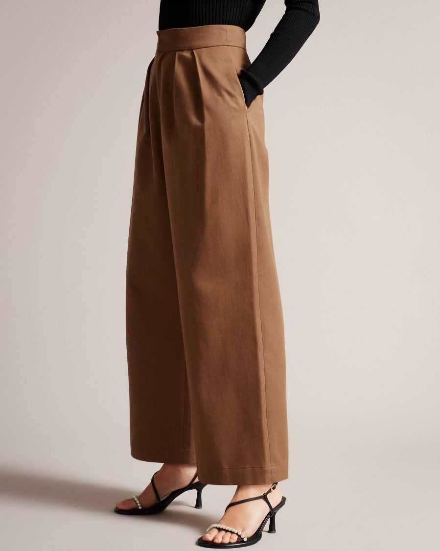 Ted Baker Oaklia Pleated Wide Leg Trousers Tan | 68952-VEQD