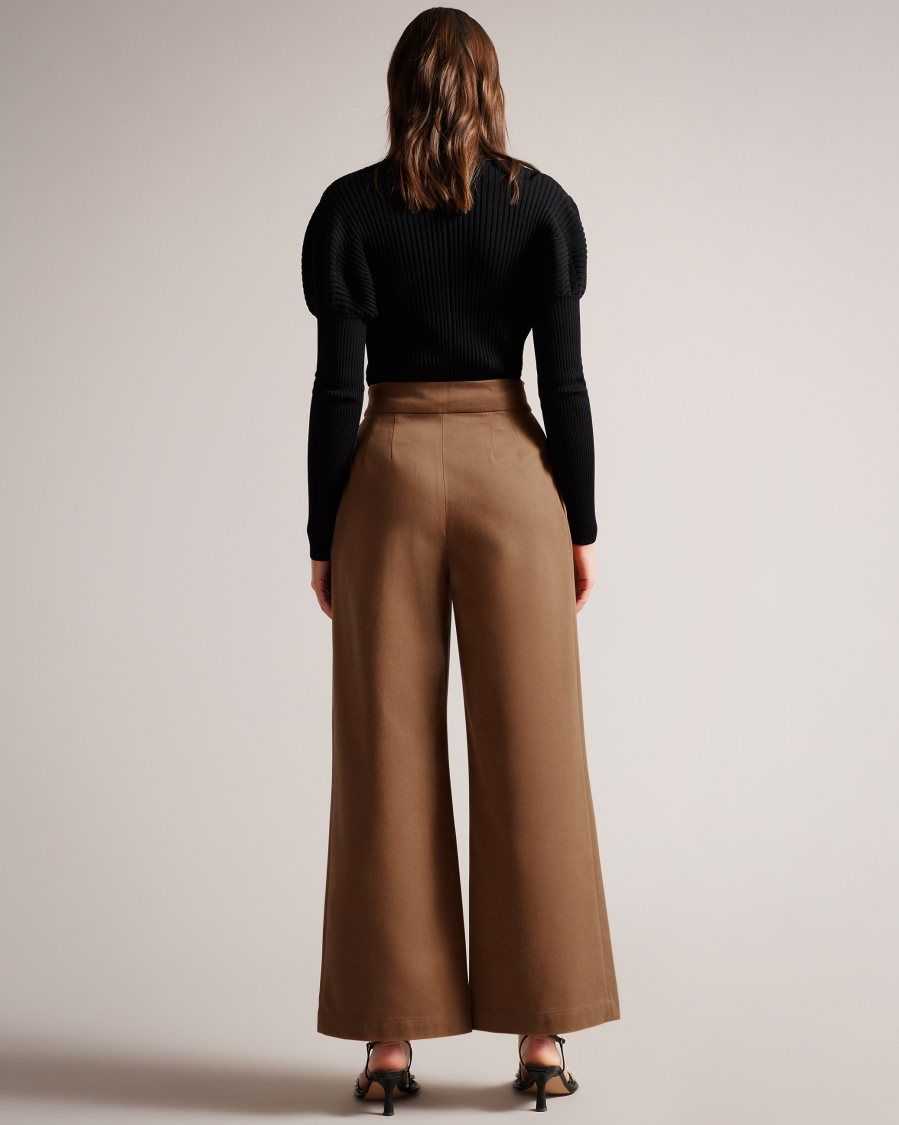 Ted Baker Oaklia Pleated Wide Leg Trousers Tan | 68952-VEQD