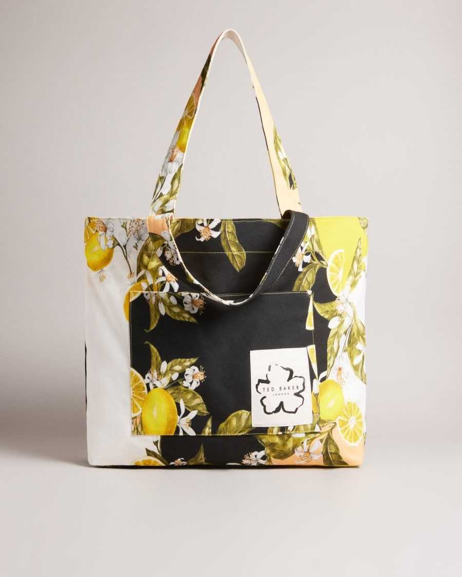 Ted Baker Oliieea Floral Printed Beach Bag Black | 57961-QLBS