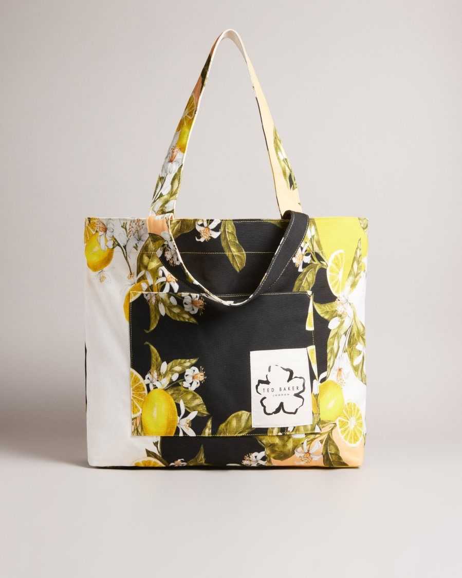 Ted Baker Oliieea Floral Printed Beach Bag Black | 08573-GHWV