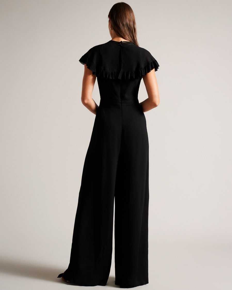 Ted Baker Olivvee Cape Jumpsuit With Ladder Lace Detail Black | 06732-VGJM