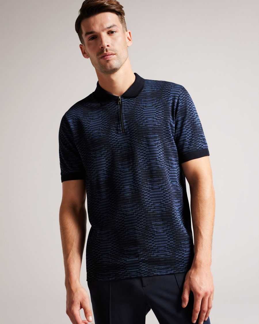 Ted Baker Ono Short Sleeve Jacquard Spot Polo Shirt Navy | 76240-SLDR